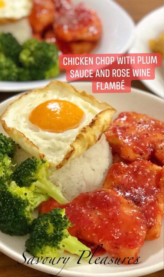 Chicken Chop With Plum Sauce And Rose Wine Flambé